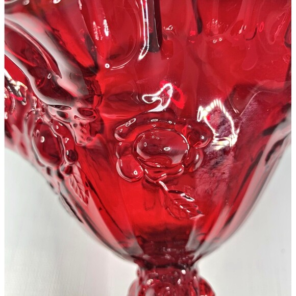 Fenton Ruby Red Glass Compote Cabbage Rose Vintage 60s Mid Century Crimped - Picture 5 of 7